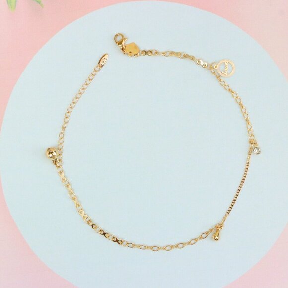 "Delicate Rose Gold Anklet with CZ Charm and Dual Chain Design, XPAL1185 - Picture 3 of 12